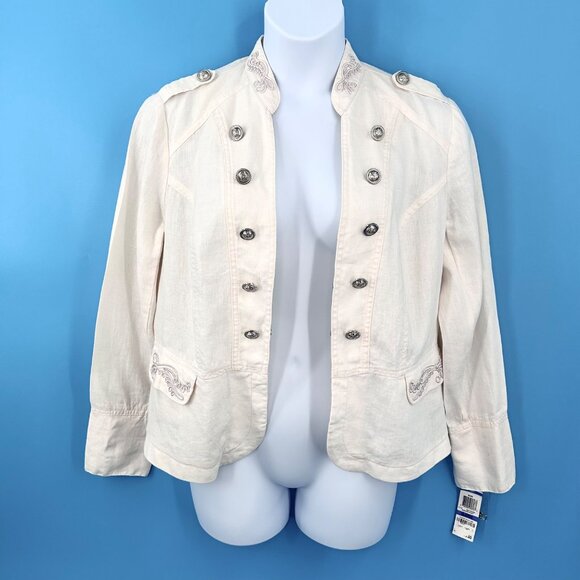 NWT INC INTERNATIONAL CONCEPTS MILITARY STYLE IVORY LINEN BLAZER JACKET - XL - Picture 2 of 9